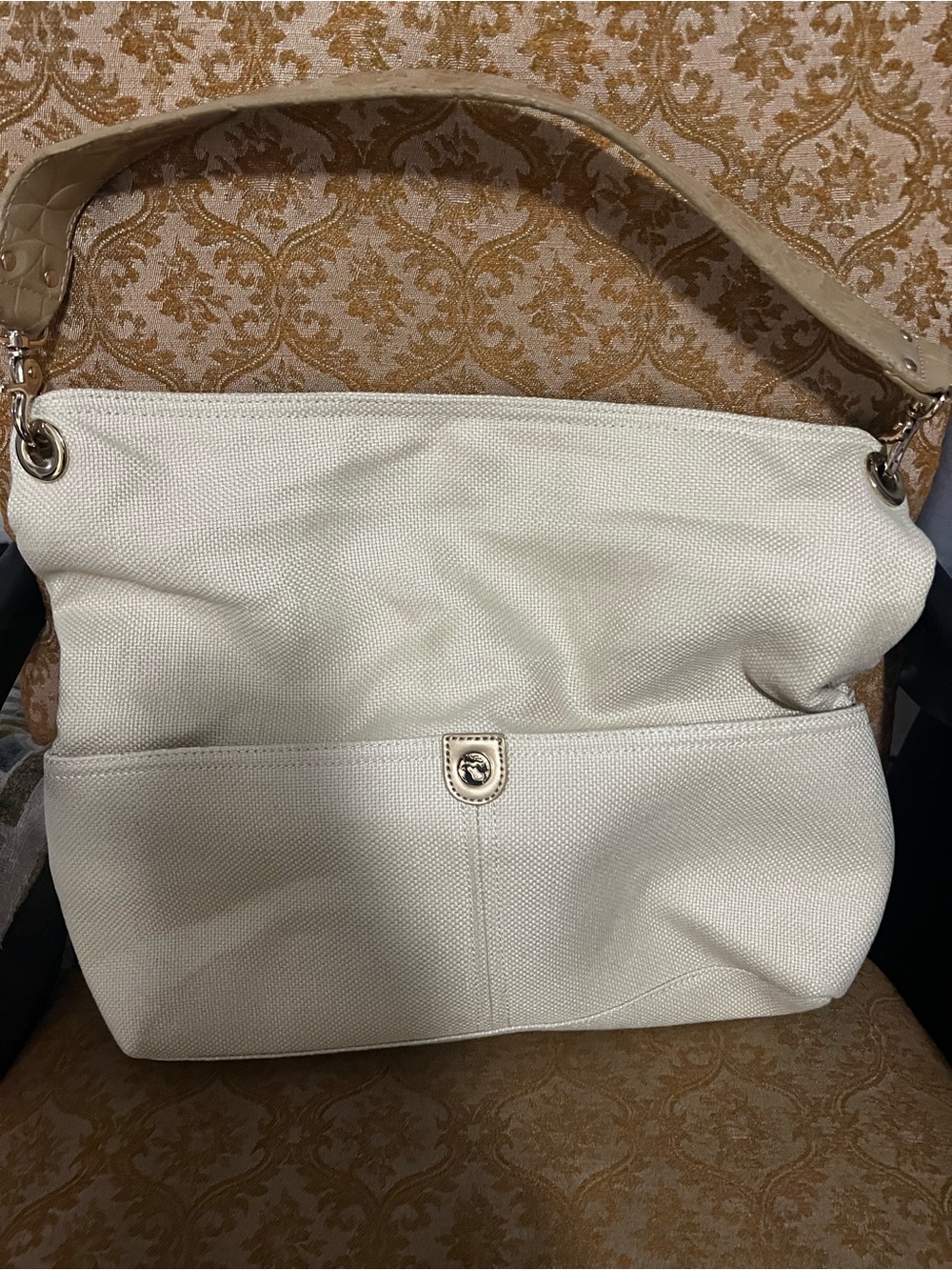 Spartina 449 Cream Shoulder Bag with Croc-Texture Strap